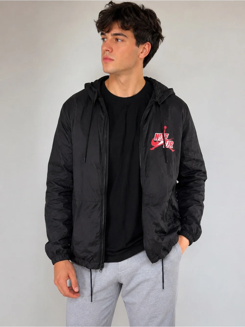 Jordan Black Windbreaker with Red Logo